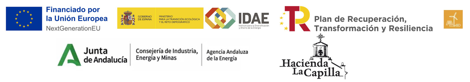 Logotipos Unión Europea, Gobierno de España, IDAE, Plan de Recuperación, Transformación y Resilencia, Junta de Andalucía y Fundación Díaz Caballero